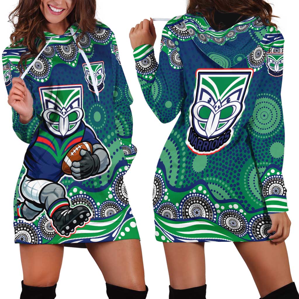 New Zealand Warriors Hoodie Dress Aboriginal Dot Pattern - Rugby Mascot Heritage Pride