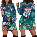 New Zealand Warriors Hoodie Dress Aboriginal Dot Pattern - Rugby Mascot Heritage Pride