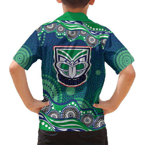 New Zealand Warriors Kid Hawaiian Shirt Aboriginal Dot Pattern - Rugby Mascot Heritage Pride