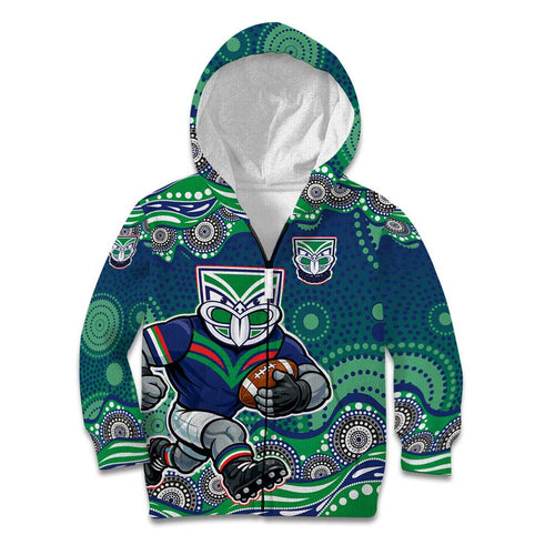 New Zealand Warriors Kid Hoodie Aboriginal Dot Pattern - Rugby Mascot Heritage Pride