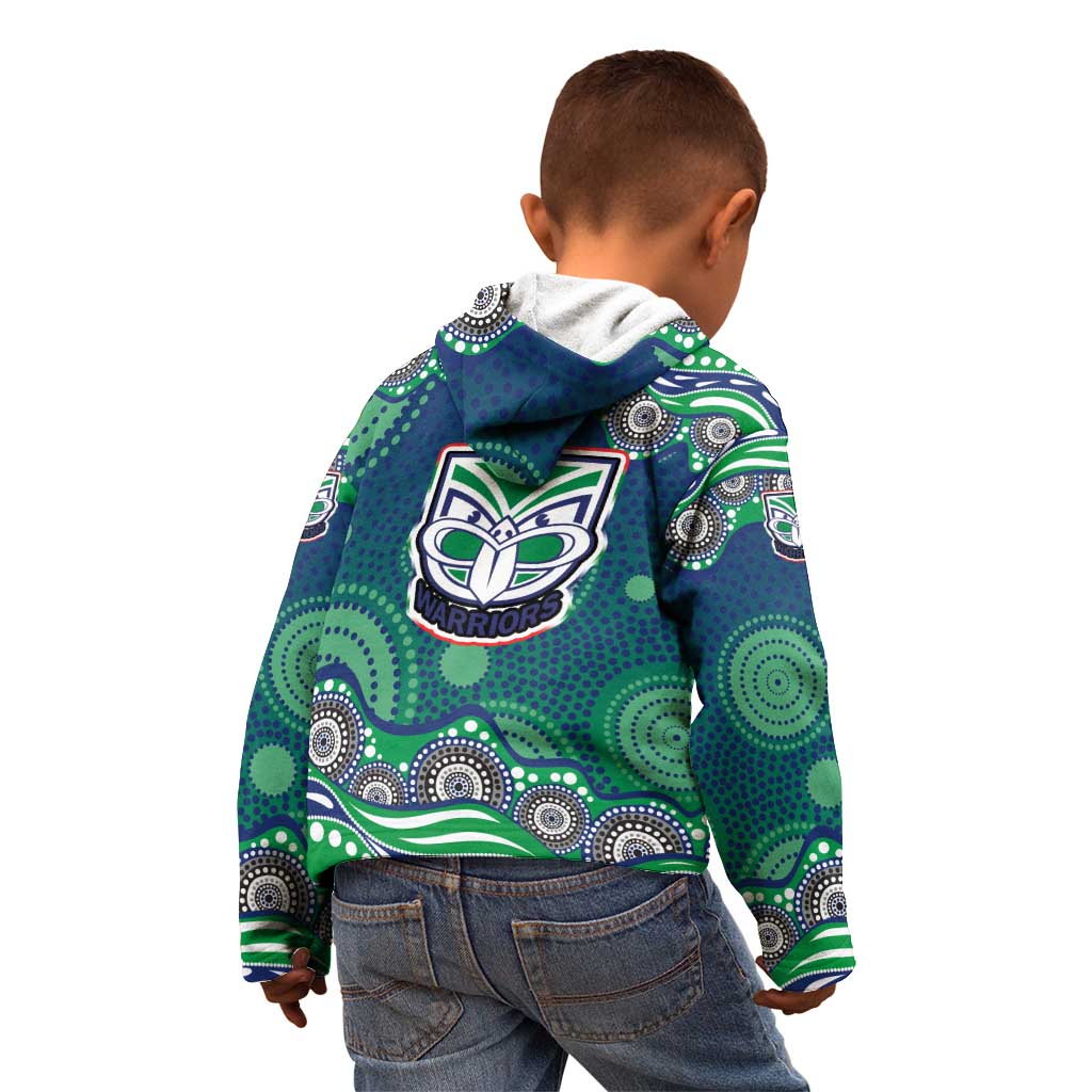 New Zealand Warriors Kid Hoodie Aboriginal Dot Pattern - Rugby Mascot Heritage Pride