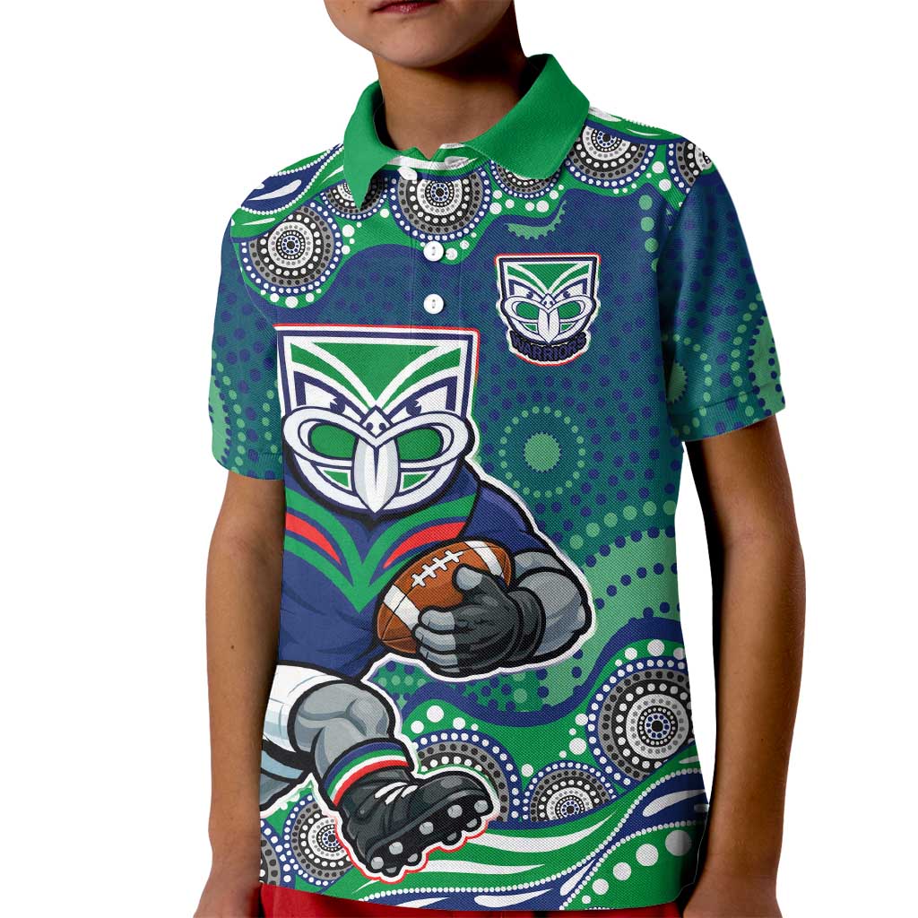 New Zealand Warriors Kid Polo Shirt Aboriginal Dot Pattern - Rugby Mascot Heritage Pride