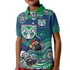 New Zealand Warriors Kid Polo Shirt Aboriginal Dot Pattern - Rugby Mascot Heritage Pride