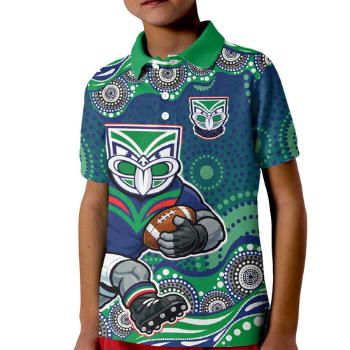 New Zealand Warriors Kid Polo Shirt Aboriginal Dot Pattern - Rugby Mascot Heritage Pride