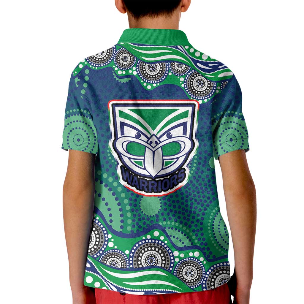 New Zealand Warriors Kid Polo Shirt Aboriginal Dot Pattern - Rugby Mascot Heritage Pride
