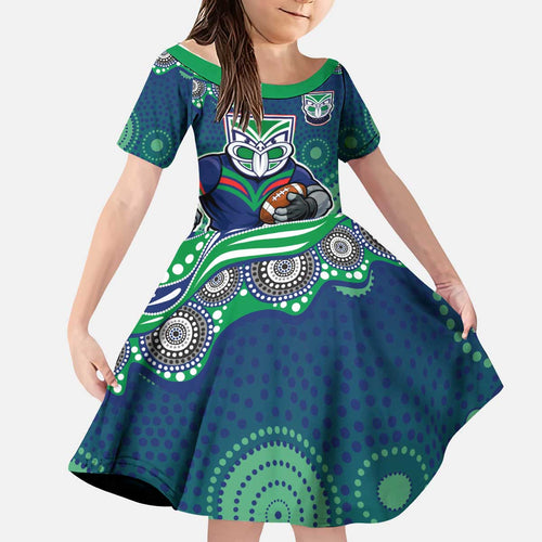 New Zealand Warriors Kid Short Sleeve Dress Aboriginal Dot Pattern - Rugby Mascot Heritage Pride