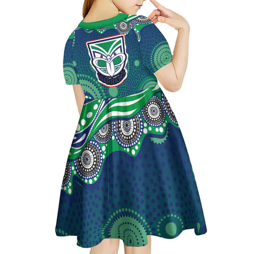 New Zealand Warriors Kid Short Sleeve Dress Aboriginal Dot Pattern - Rugby Mascot Heritage Pride