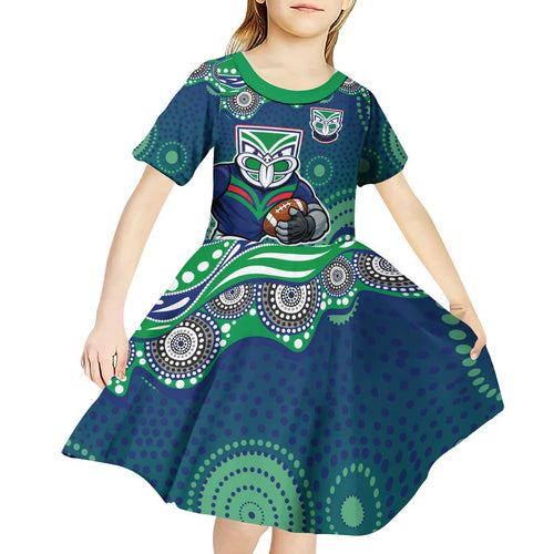 New Zealand Warriors Kid Short Sleeve Dress Aboriginal Dot Pattern - Rugby Mascot Heritage Pride