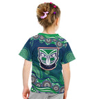 New Zealand Warriors Kid T Shirt Aboriginal Dot Pattern - Rugby Mascot Heritage Pride