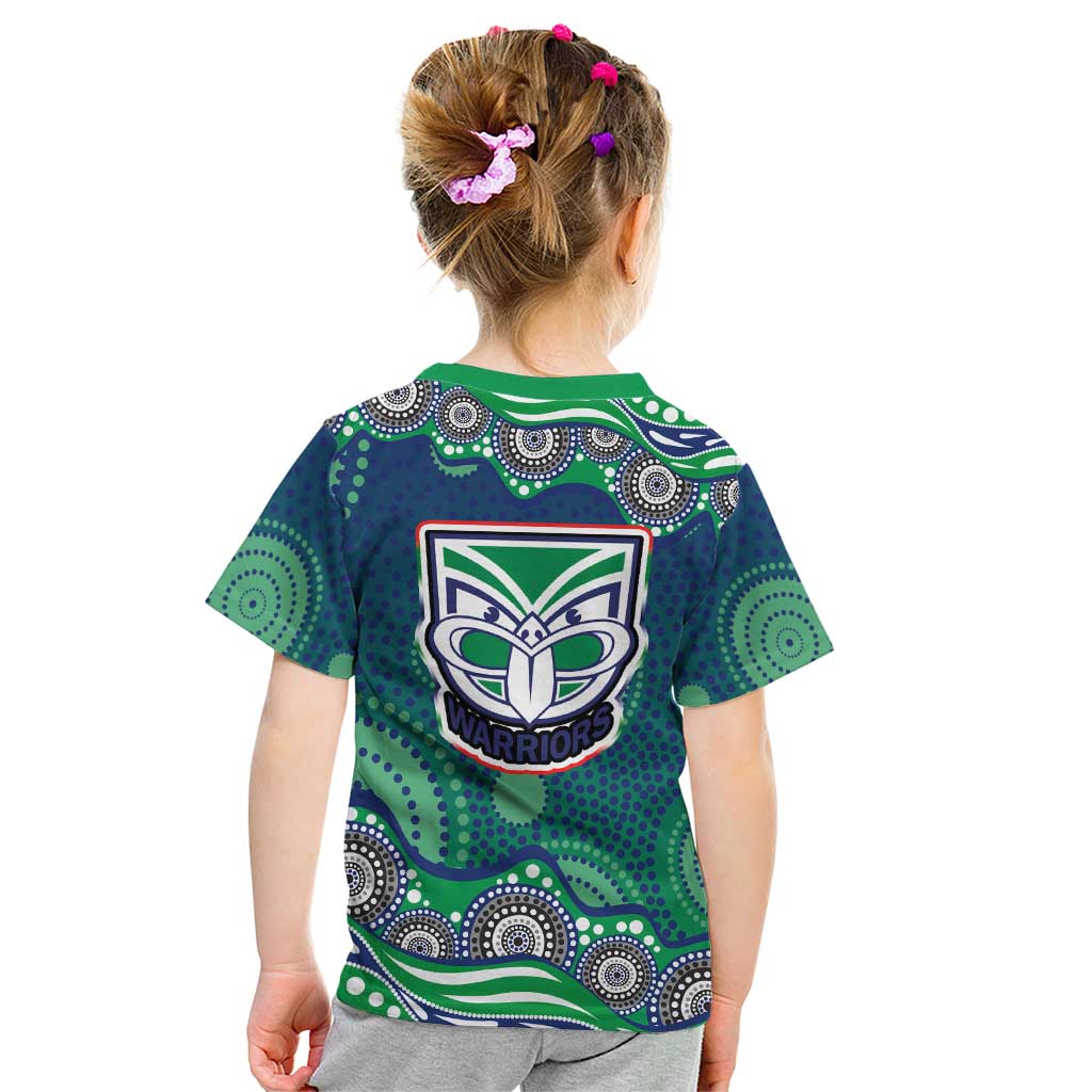 New Zealand Warriors Kid T Shirt Aboriginal Dot Pattern - Rugby Mascot Heritage Pride