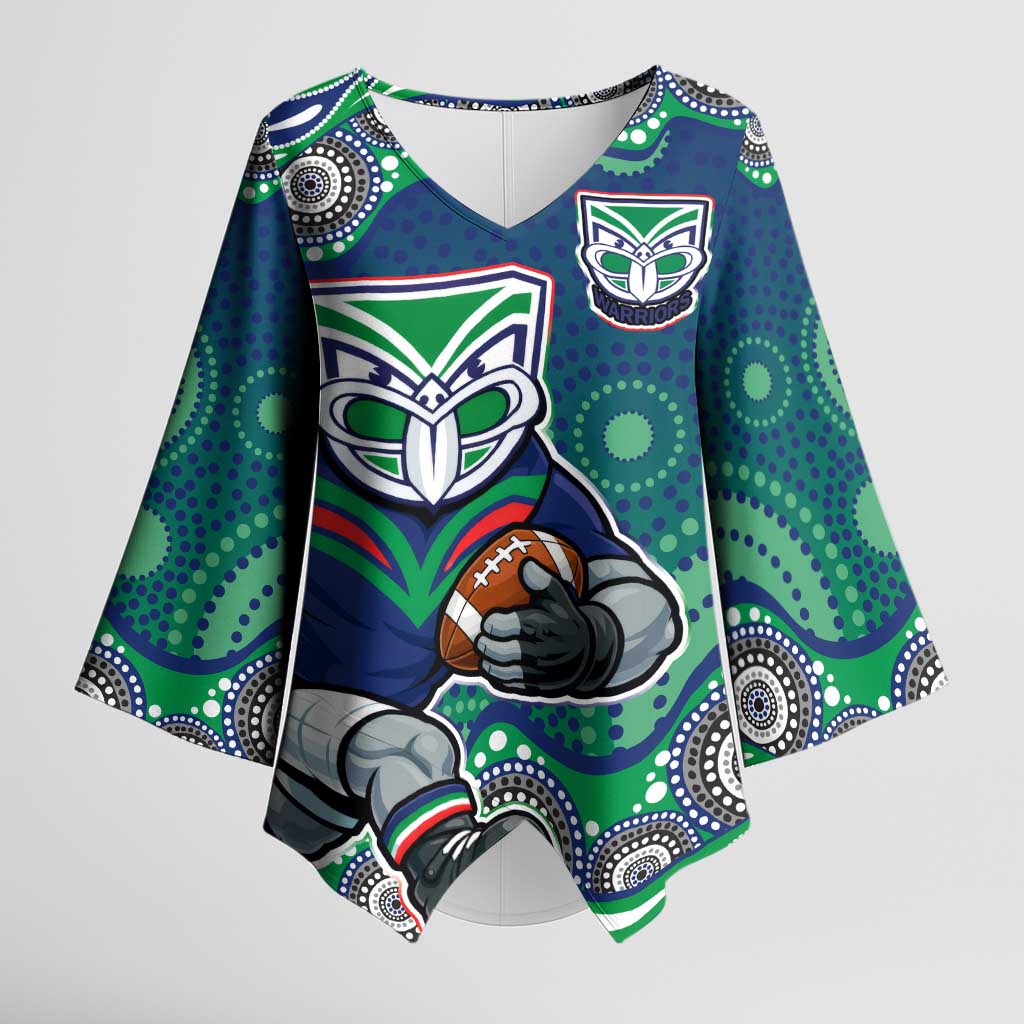 New Zealand Warriors Kimono Sleeve Blouse Aboriginal Dot Pattern - Rugby Mascot Heritage Pride