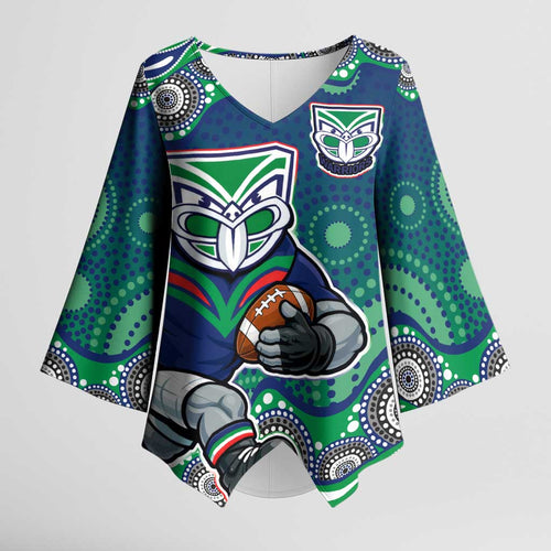 New Zealand Warriors Kimono Sleeve Blouse Aboriginal Dot Pattern - Rugby Mascot Heritage Pride