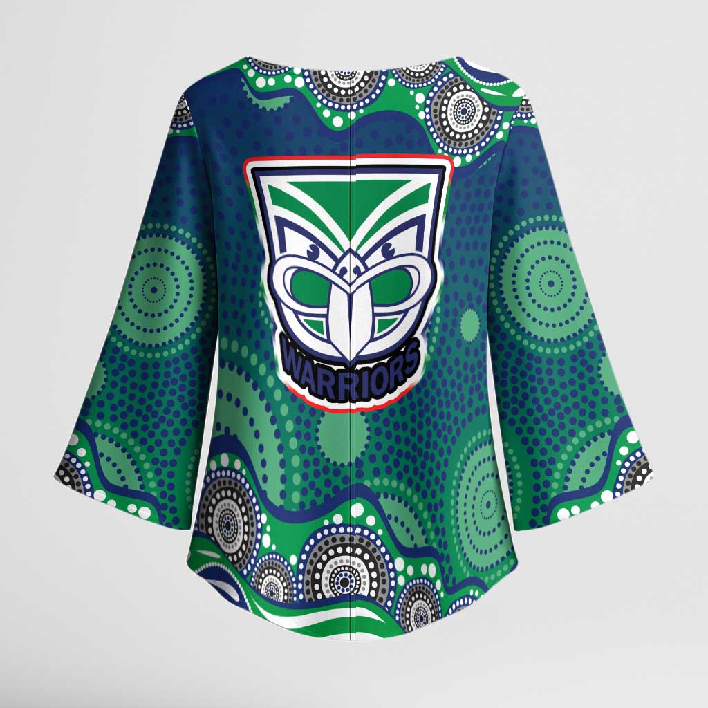 New Zealand Warriors Kimono Sleeve Blouse Aboriginal Dot Pattern - Rugby Mascot Heritage Pride