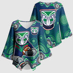 New Zealand Warriors Kimono Sleeve Blouse Aboriginal Dot Pattern - Rugby Mascot Heritage Pride