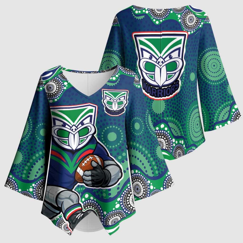 New Zealand Warriors Kimono Sleeve Blouse Aboriginal Dot Pattern - Rugby Mascot Heritage Pride