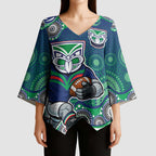 New Zealand Warriors Kimono Sleeve Blouse Aboriginal Dot Pattern - Rugby Mascot Heritage Pride