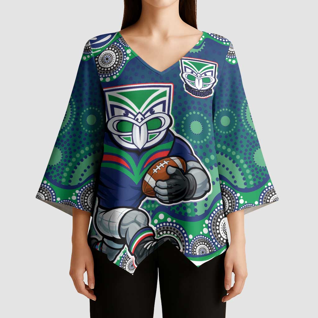 New Zealand Warriors Kimono Sleeve Blouse Aboriginal Dot Pattern - Rugby Mascot Heritage Pride