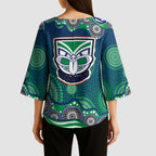 New Zealand Warriors Kimono Sleeve Blouse Aboriginal Dot Pattern - Rugby Mascot Heritage Pride