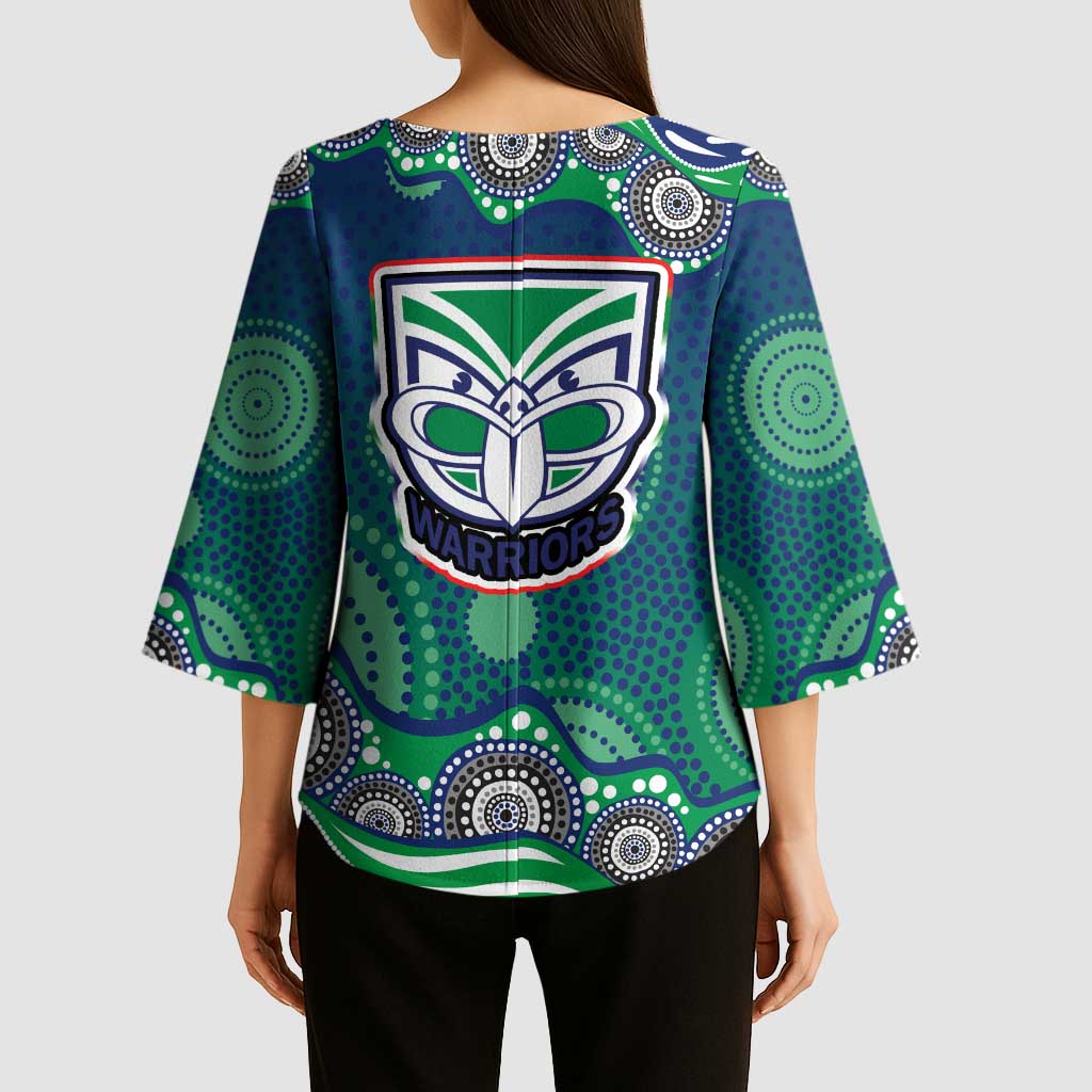 New Zealand Warriors Kimono Sleeve Blouse Aboriginal Dot Pattern - Rugby Mascot Heritage Pride