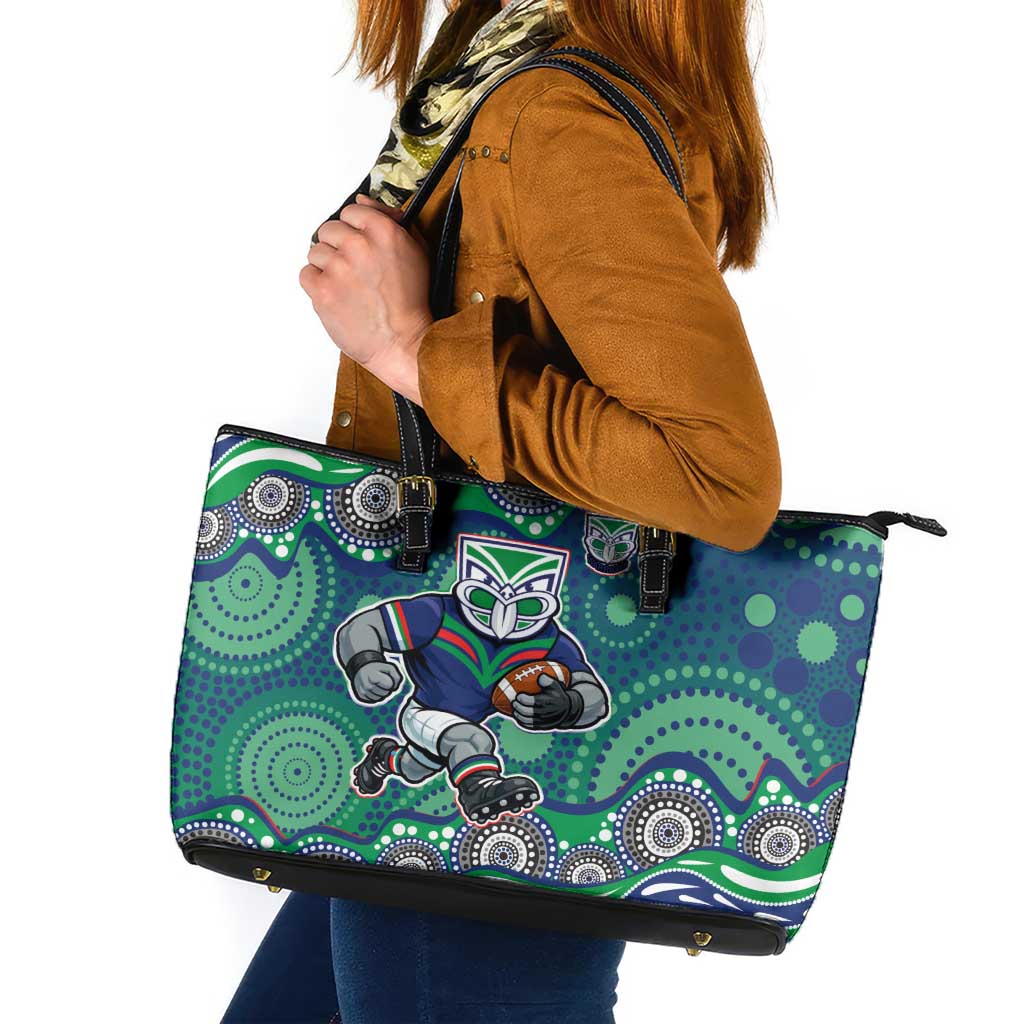 New Zealand Warriors Leather Tote Bag Aboriginal Dot Pattern - Rugby Mascot Heritage Pride