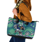 New Zealand Warriors Leather Tote Bag Aboriginal Dot Pattern - Rugby Mascot Heritage Pride