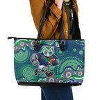 New Zealand Warriors Leather Tote Bag Aboriginal Dot Pattern - Rugby Mascot Heritage Pride