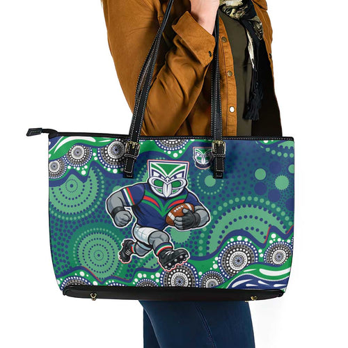 New Zealand Warriors Leather Tote Bag Aboriginal Dot Pattern - Rugby Mascot Heritage Pride