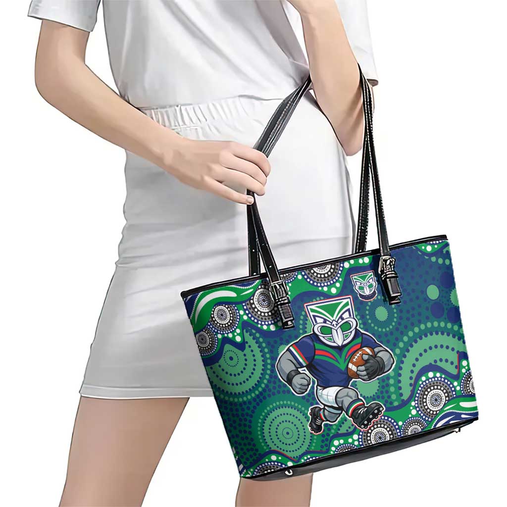 New Zealand Warriors Leather Tote Bag Aboriginal Dot Pattern - Rugby Mascot Heritage Pride
