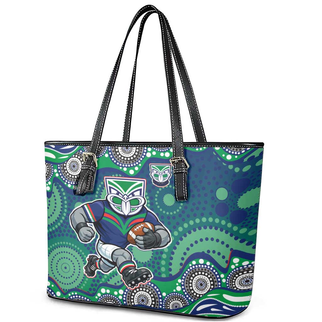 New Zealand Warriors Leather Tote Bag Aboriginal Dot Pattern - Rugby Mascot Heritage Pride