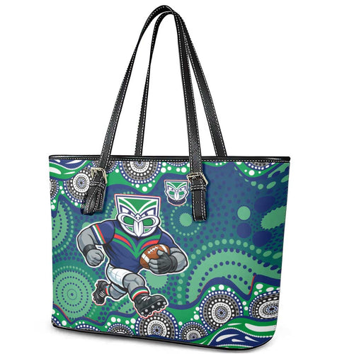 New Zealand Warriors Leather Tote Bag Aboriginal Dot Pattern - Rugby Mascot Heritage Pride