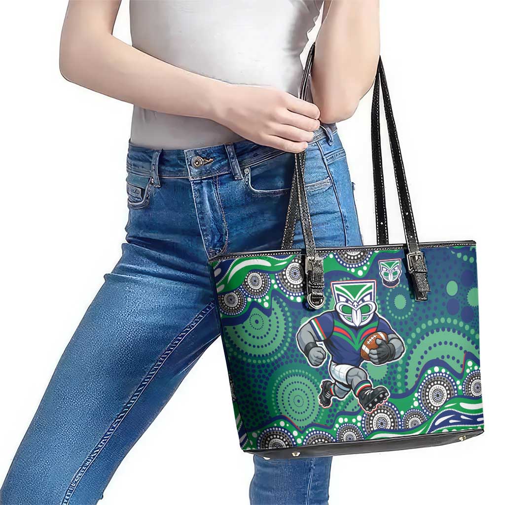 New Zealand Warriors Leather Tote Bag Aboriginal Dot Pattern - Rugby Mascot Heritage Pride