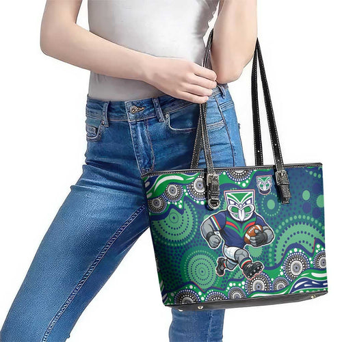 New Zealand Warriors Leather Tote Bag Aboriginal Dot Pattern - Rugby Mascot Heritage Pride