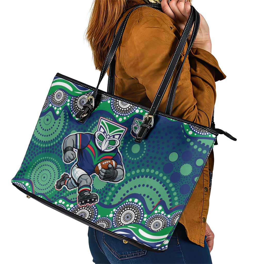 New Zealand Warriors Leather Tote Bag Aboriginal Dot Pattern - Rugby Mascot Heritage Pride