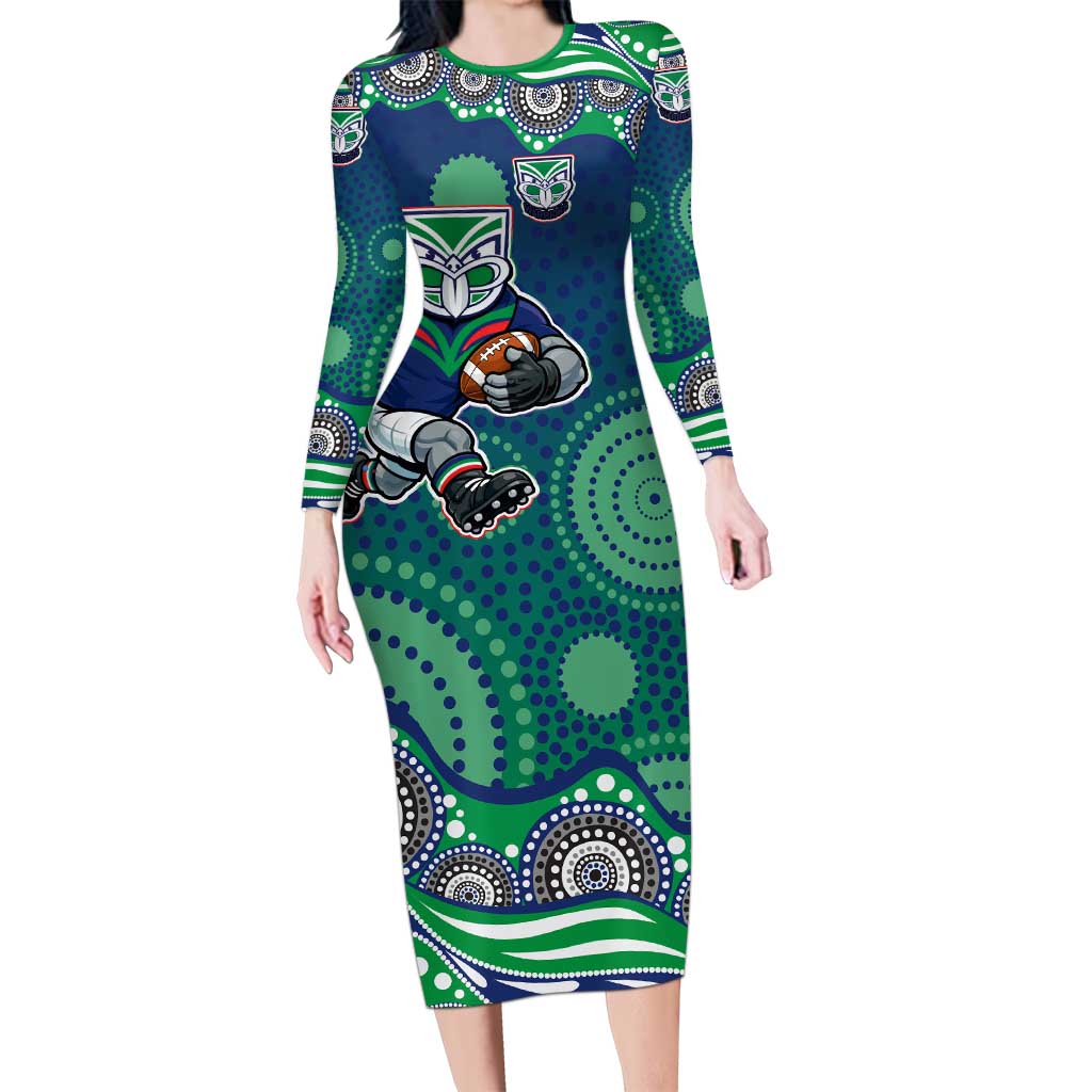 New Zealand Warriors Long Sleeve Bodycon Dress Aboriginal Dot Pattern - Rugby Mascot Heritage Pride