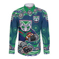New Zealand Warriors Long Sleeve Button Shirt Aboriginal Dot Pattern - Rugby Mascot Heritage Pride