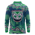 New Zealand Warriors Long Sleeve Polo Shirt Aboriginal Dot Pattern - Rugby Mascot Heritage Pride