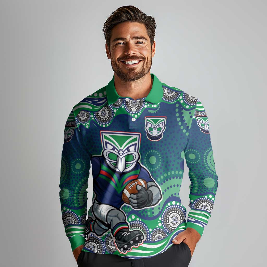 New Zealand Warriors Long Sleeve Polo Shirt Aboriginal Dot Pattern - Rugby Mascot Heritage Pride