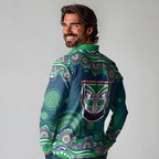 New Zealand Warriors Long Sleeve Polo Shirt Aboriginal Dot Pattern - Rugby Mascot Heritage Pride
