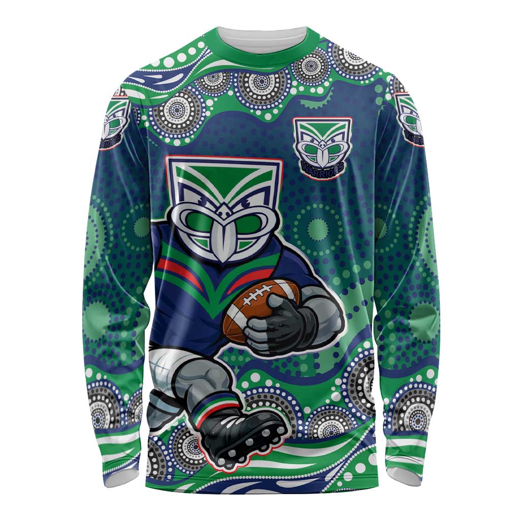 New Zealand Warriors Long Sleeve Shirt Aboriginal Dot Pattern - Rugby Mascot Heritage Pride
