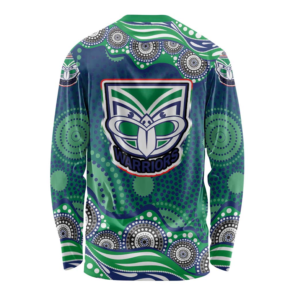 New Zealand Warriors Long Sleeve Shirt Aboriginal Dot Pattern - Rugby Mascot Heritage Pride