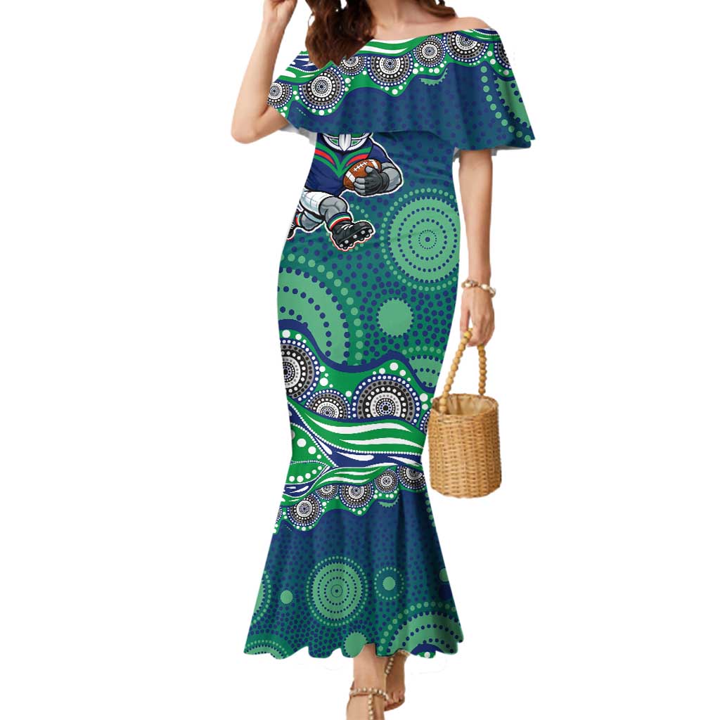 New Zealand Warriors Mermaid Dress Aboriginal Dot Pattern - Rugby Mascot Heritage Pride