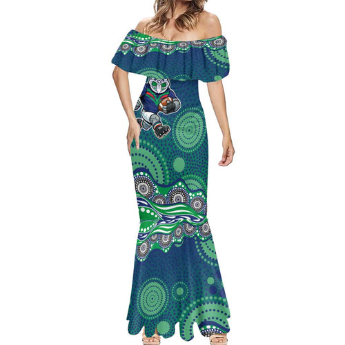 New Zealand Warriors Mermaid Dress Aboriginal Dot Pattern - Rugby Mascot Heritage Pride