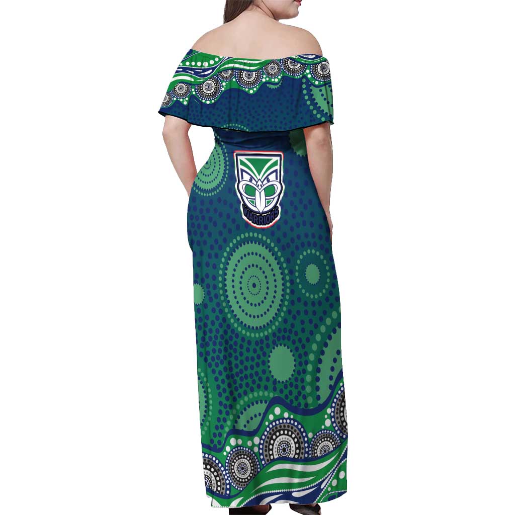 New Zealand Warriors Off Shoulder Maxi Dress Aboriginal Dot Pattern - Rugby Mascot Heritage Pride
