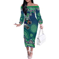 New Zealand Warriors Off The Shoulder Long Sleeve Dress Aboriginal Dot Pattern - Rugby Mascot Heritage Pride