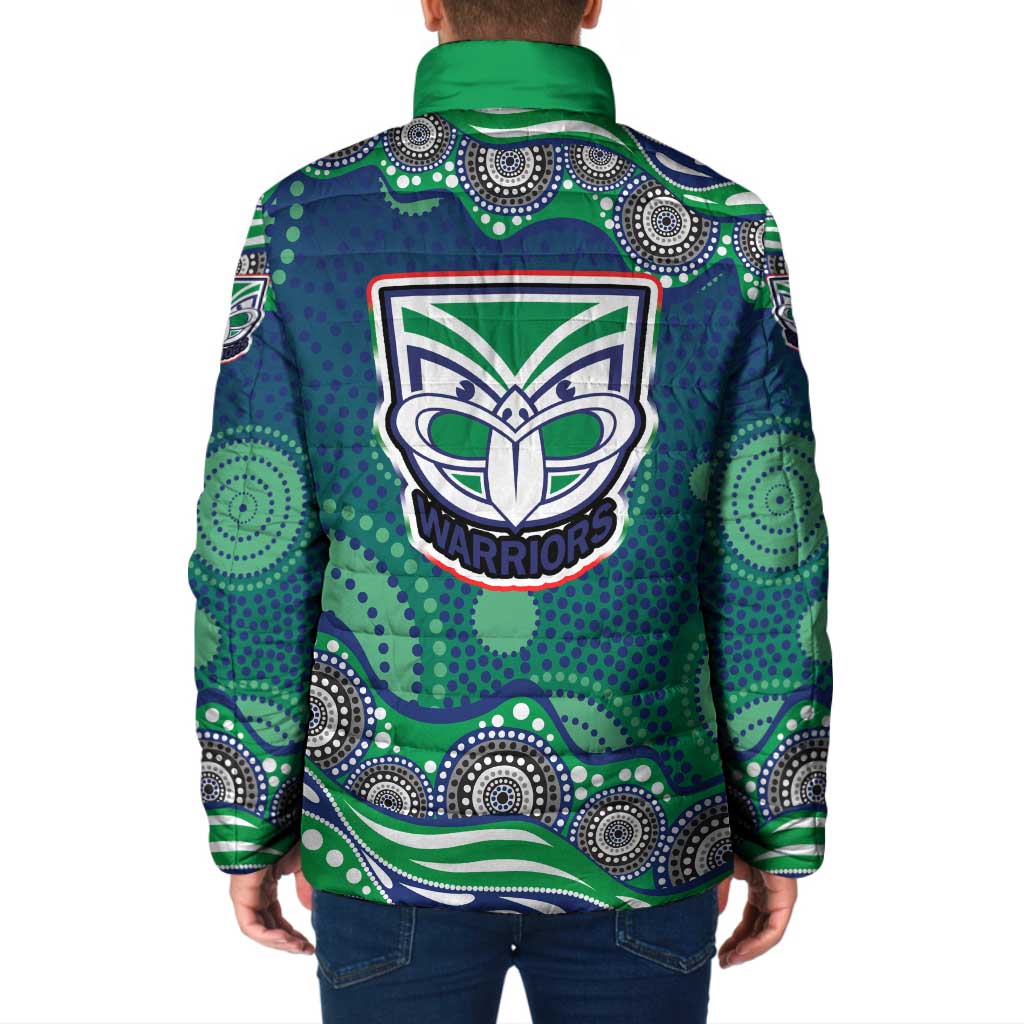 New Zealand Warriors Padded Jacket Aboriginal Dot Pattern - Rugby Mascot Heritage Pride