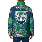 New Zealand Warriors Padded Jacket Aboriginal Dot Pattern - Rugby Mascot Heritage Pride