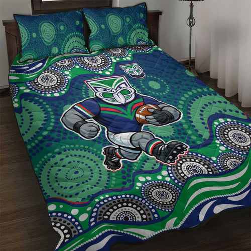 New Zealand Warriors Quilt Bed Set Aboriginal Dot Pattern - Rugby Mascot Heritage Pride