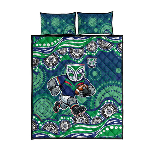 New Zealand Warriors Quilt Bed Set Aboriginal Dot Pattern - Rugby Mascot Heritage Pride