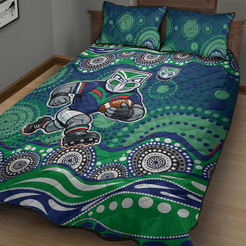 New Zealand Warriors Quilt Bed Set Aboriginal Dot Pattern - Rugby Mascot Heritage Pride