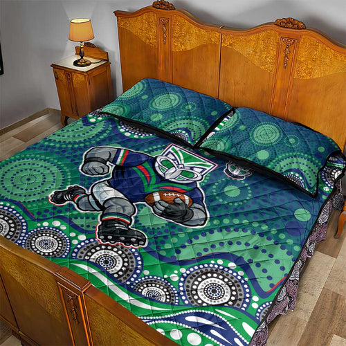 New Zealand Warriors Quilt Bed Set Aboriginal Dot Pattern - Rugby Mascot Heritage Pride